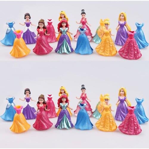 Disney 14pcs/set 8cm Long Cinderella Princess Snow White Dress Up Detachable Dolls Princess Girl Cute Toys Kids Ornaments Gift