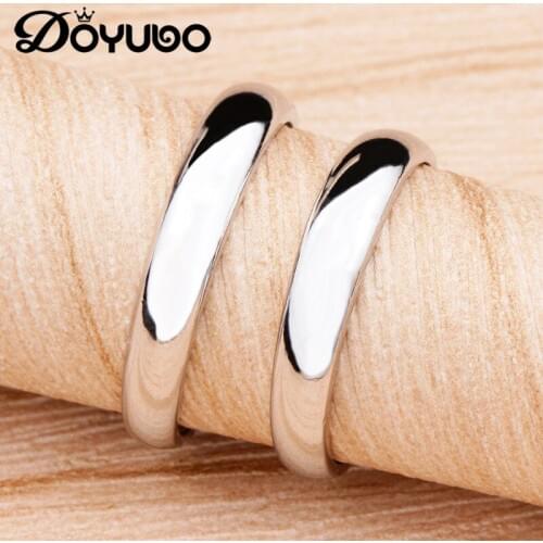 DOYUBO Real 925 Sterling Silver Smooth Lovers Rings Resizable Silver Couples Rings Engraved Name&Logo Wedding Ring Jewelry VB238
