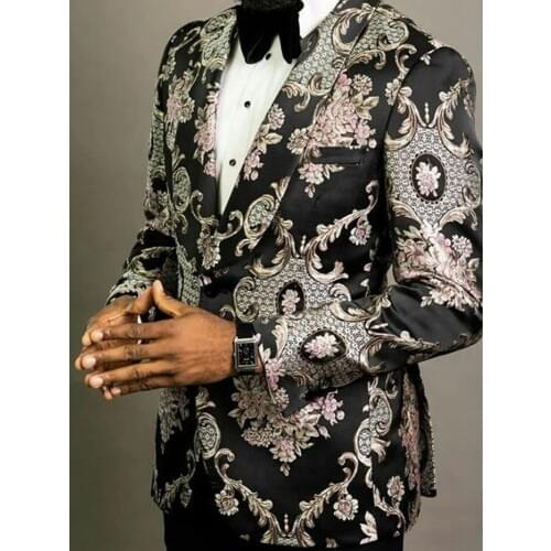 Elegant Brand Men Suits 2020 New Design Gold Flower Tuxedos For Men Groom Groomsmen Wedding Suits For Men Dinner Party Suit