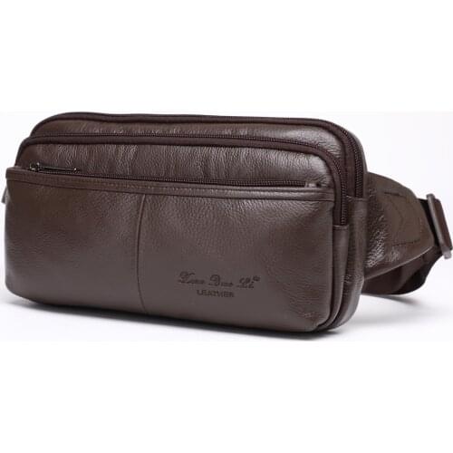Hot sale Mens Genuine Leather Crossbody Bag Waterproof travel Anti-theft waist bag Large Capacity Hiking Cell Phone Pocket