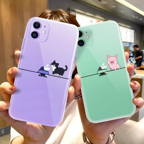 GTWIN Cartoon Animal Phone Case For 11 11Pro Max X XS XR 5 6 7 8 Plus SE 2020 Transparent Pet Shockproof Letter Soft TPU Cover
