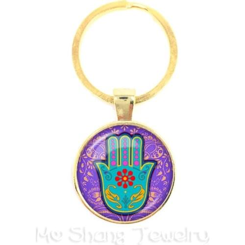Hamsa Hand Keychains Evil Eye Glass Cabochon Keyring Charms Fatima Trendy Key Holder Charms Gift For Friends