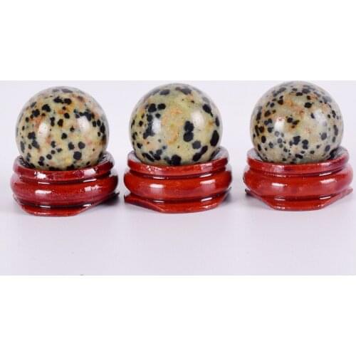 Crystal Ball 25 mm& Wooden base Natural Dalmation Stone Sphere Mini bead Decoration Figurine Chakra Healing Massage Reiki Decor