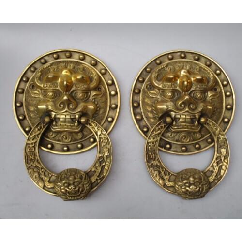 Collectible Home Decorated Crafts 1 Pair Chinese Handwork Brass Big Door Knocker style 00013