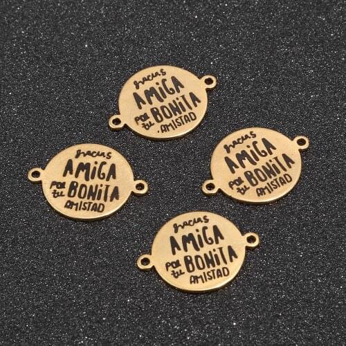 Gold Tone Stainless Steel round Charm Connectors Jewelry Findings for DIY Making 21mmx16mm