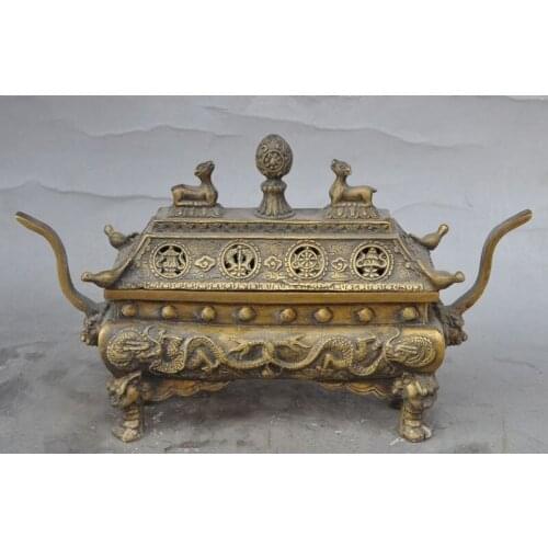 China buddhism bronze dragon beast bird Eight treasures incense burner Censer