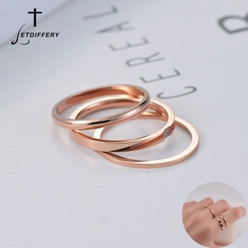 Letdiffery Simple Rose Gold Women Ring Set Smooth Stainless Steel Crystal Finger Ring Basic Jewelry Dropshiping