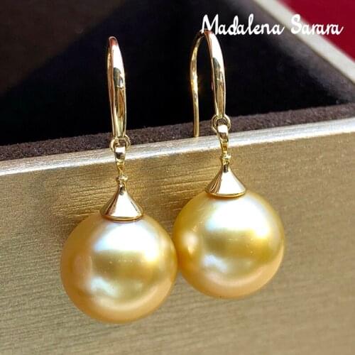 MADALENA SARARA 10-11 Southsea Gold Saltwater Pearl 18K Women Earrings Simple Hook Style Au750 100% Guaranty