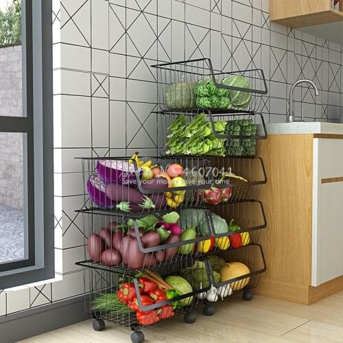 4 Layers Metal Racks & Holders Vegetable Fruit Racks with Wheels Basket Home Floor Multi-layer Kitchen Storage & Organization