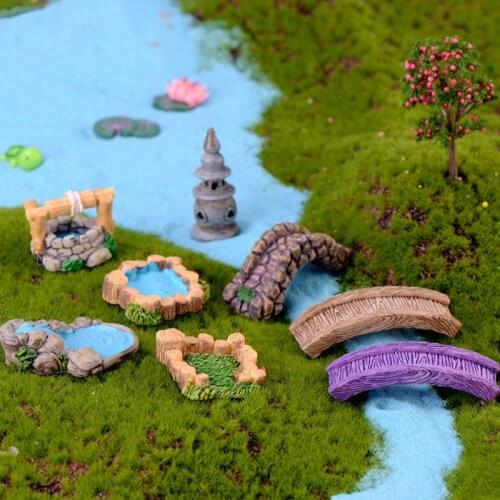 Miniature Craft Fairy Garden Water Well Bridge Figurines Gnome Moss Terrarium Gift DIY Ornament Garden Decor