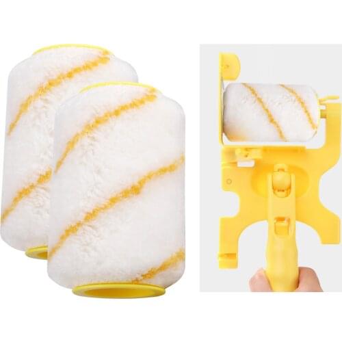 Set of 2 Multi-function Portable Paint Edger Roller Brush Painting Wall Ceilings Furniture Decorative Cotton Fiber Brush