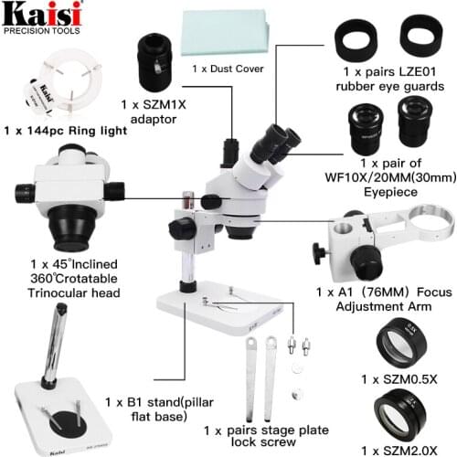 New 7X-45X Magnification Table Pillar Stand Trinocular Stereo Zoom Microscope SZM2.0X SZM0.5X Lens for CPU BGA PCB phone repair