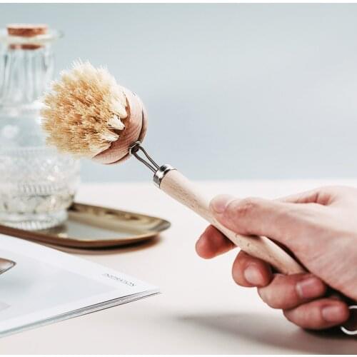 Natural Wooden Long Handle Pan Pot Brush Dish Bowl Washing Cleaning Brush Kitchen Pot Brushing Tool Bowl Washing Cleaning Brush