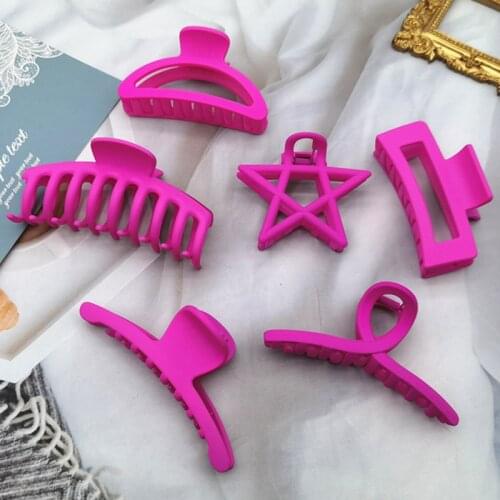 Solid Fashion Women Girls Acrylic Hair Claws Hair Clips Headwear Solid Rose Color Big Size Women Hair Accessories Ornament