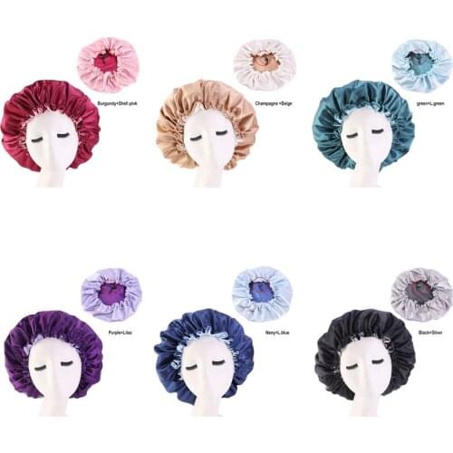50 Pcs/lot Wholesale Extra Large Satin Bonnet Double Reversible Wear Hat Women Night Sleep Cap Used To Protect Hair Headwear