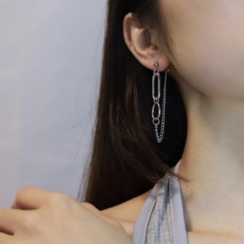 Simple Punk Hip Hop Asymmetric Ring Long Chain Earrings for Women Geometric Tassel Piercing Earring Party Jewelry 2021 Gift