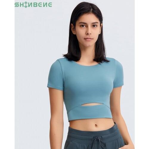 SHINBENE ARDOR Slim Fit Buttery Soft Workout Gym Crop Tops T-Shirt Women Naked Feel Padded Running Fitness Short Sleeved Shirts