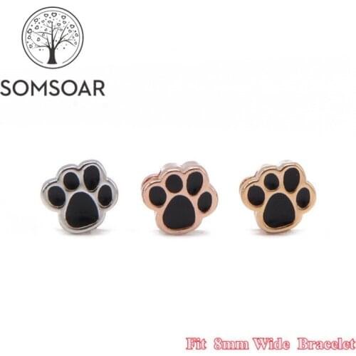 Somsoar Jewelry Kids Size Black Dog Palm Charms fit 8mm Wide Leather Wrap Bracelet Wristband for Toddler/Women 10pcs/lot
