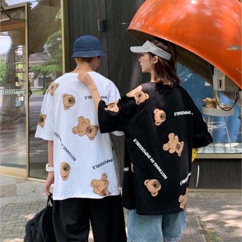 Loose Bear T Shirt Men Japanese Harajuku Tops Streetwear Funny Casual Half Sleeve Funny Tops Summer Cool Japan Tshirts Males