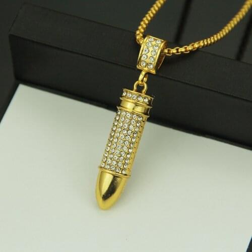 Hip Hop Bling Iced Out Cubic Zircon Bullet Pendants & Necklaces Necklace for Men Jewelry with Tennis Chain