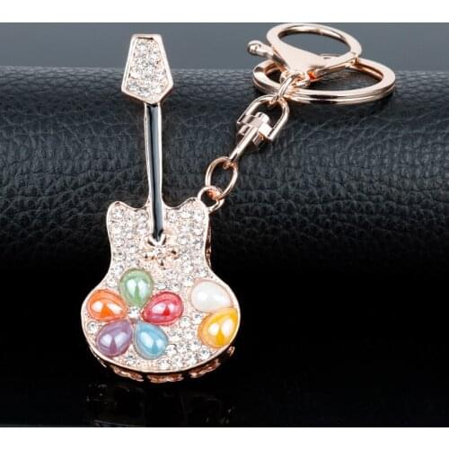 Dongsheng High Quality Rhinestone Crystal Guitar Keychain Key Holder Violin Key Chain Literary Keyring Bag Car Party Ornaments