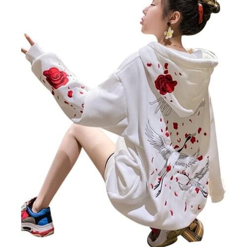 Harajuku Japanese Embroidery Funny Cat Wave Printed Fleece Hoodies 2020 Winter Japan Style Hip Hop Casual Sweatshirts Streetwear