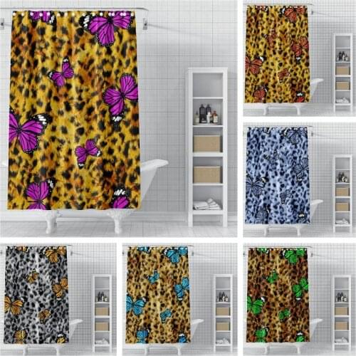 Colorful Leopard Butterfly Shower Curtains 3D Print Polyester Waterproof Curtains For Bathroom Decor With Hooks