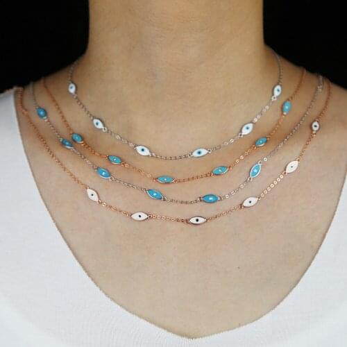 100% 925 sterling silver enamel turkish evil eye charm choker necklace for women girl delicate thin evil eye link chain necklace