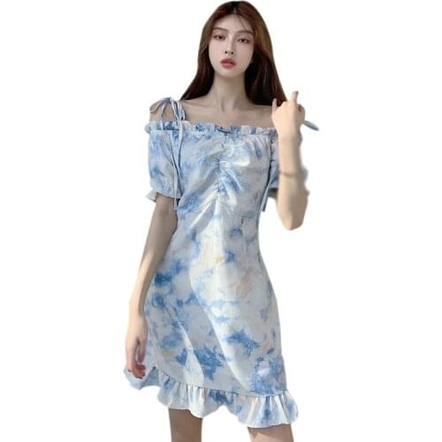 Putting Dress Female High Waist Summer Seedlings Long Paragraph Shoulder Word Collar Crash Vestidos New