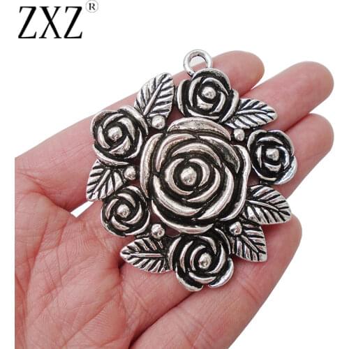 ZXZ 2pcs Large Rose Flower Charms Pendants for Jewelry Making Findings 62x54mm