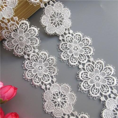1 yard Soluble White Polyester Flower Embroidered Lace Trim Ribbon Applique DIY Manual Sewing Supplies Craft Decoration 6cm