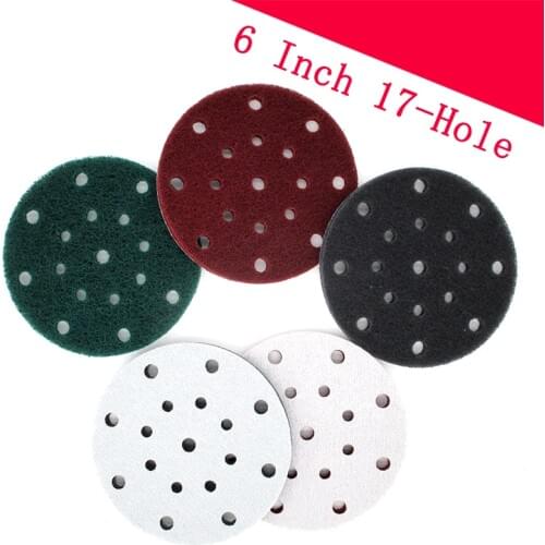 15PCS 6 Inch 17-Hole Multi-purpose Flocking Scouring Pad 240-800 Grit Industrial Heavy Duty Nylon Cloth for Polishing & Grinding