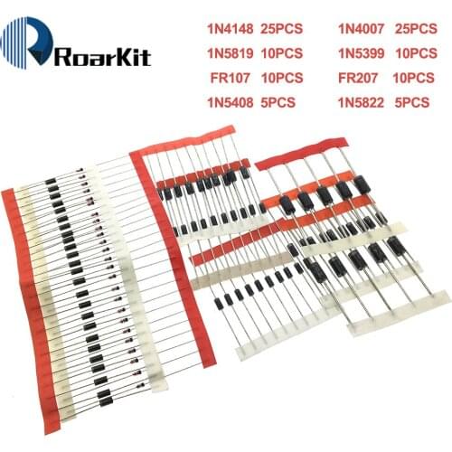 1N4148 1N4007 1N5819 1N5399 1N5408 1N5822 FR107 FR207,8values=100pcs,Electronic Components Package,Diode Assorted Kit