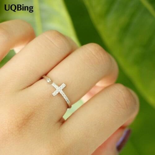 2019 Vintage Retro Rhinestone Cross Ring 925 Sterling Silver Rings Open Rings Free Shipping
