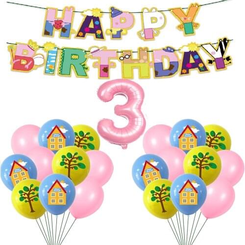 24pcs/set 40/12Inch Latex Balloons Happy Birthday Pink Pig Banner Green Number Ballon Baby Boys Girls Shower Decoration Supplies