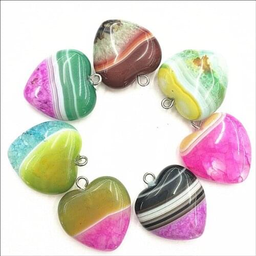 5pcs Nature Gem stone heart shape pendants size 20mm new agatee stone beads jewelry findings hot selling for charms women parts