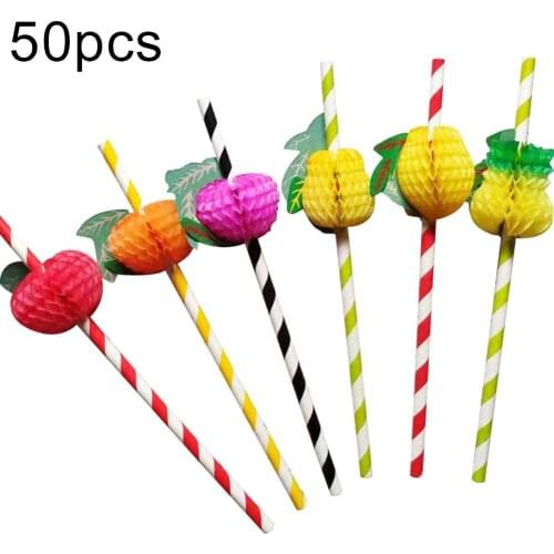 50Pcs Fruit Paper Disposable Drinks Beverage Juice Stripe Straws Party Supplies