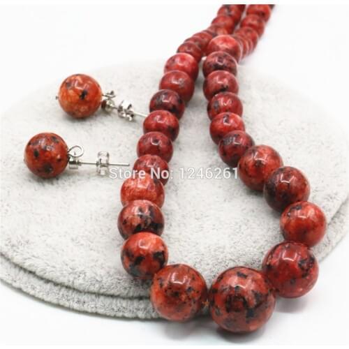 6-14mm Accessories Red Epidote Beads Lucky Stones Tower Necklace Chain Earbob Earrings Sets Women Gifts Jewelry Natural Stone