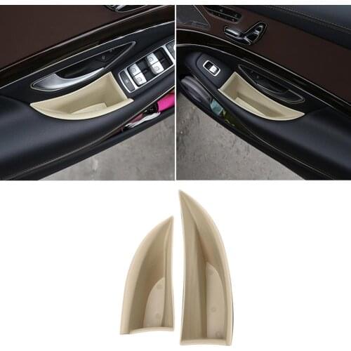 Beige Front Door Storage Box Tray With Cushion Trim for Mercedes Benz W222 S-Class 300 320 350 400 2014-2019 Models Accessories