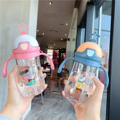 Mixie Baby Bottle Childrens Water Cup With Straws Kindergarten Drop-Proof Portable Cartoon Cute Plastic Straw Cups With Handle