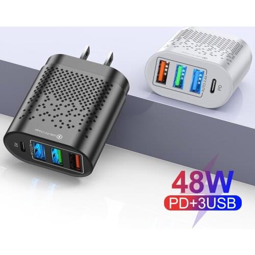 Quick Charge 3.0 QC 2.4A USB C PD 48W USB Type C Charger Fast Charging Travel Wall For iPhone 12 Pro Max iPhone 11 Xiaomi