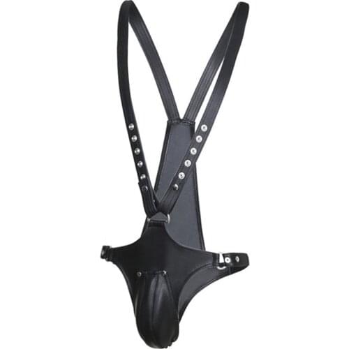 Fetish Men Sexy Penis Pants Black PU Leather Adjustable Porno lingerie BDSM Bondage Sexy Costumes Erotic Lingerie for BDSM Sex