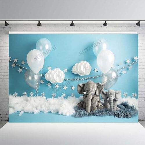 Baby Shower Photo Backgrounds Elephant Toys Windmill Star Blue Balloon Decor Birthday Party Photography Background Backdrops