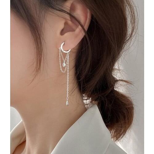 Geometric Round Long Tassel Chain Hoop Earrings For Women Elegant Handmade Cubic Zircon Water Drop Shape Earring Fashion Jewelry
