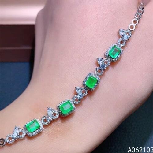 KJJEAXCMY fine jewelry 925 sterling silver inlaid natural emerald Womens fashionable noble square gem bracelet support check