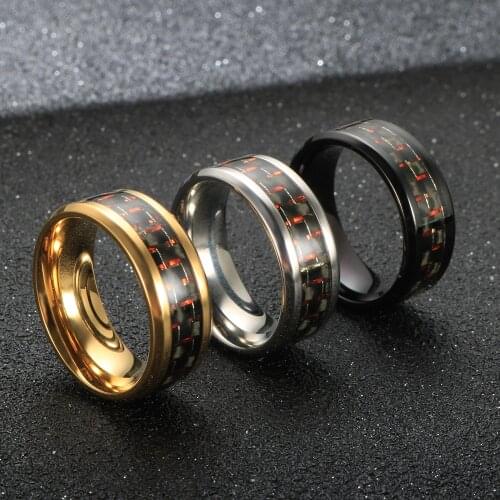 Trendy Carbon Fiber Ring 8mm Width Black/Blue/Red Ring For Mens Hip Hop Punky Ring Jewelry Gift