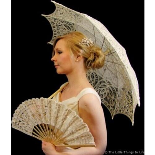 2018 new Battenburg Lace Parasol and Fan set Wedding Umbrella Fan Set Free Shipping Lace Fan And Wedding Umbrella Lace Parasol