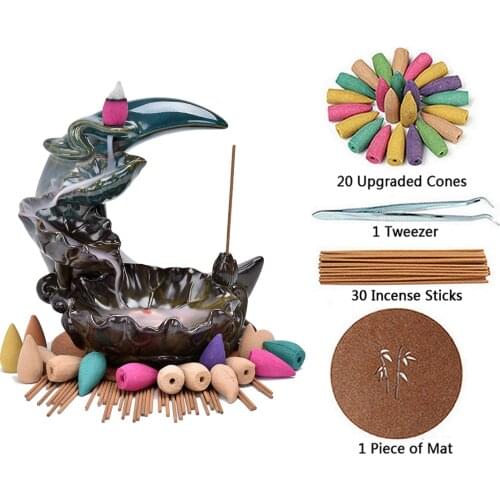 Backflow Incense Burner Ceramic Carp Lotus Pond Buddhist Incense Ornaments For Home Or Office Decorate Incense Stick Holder
