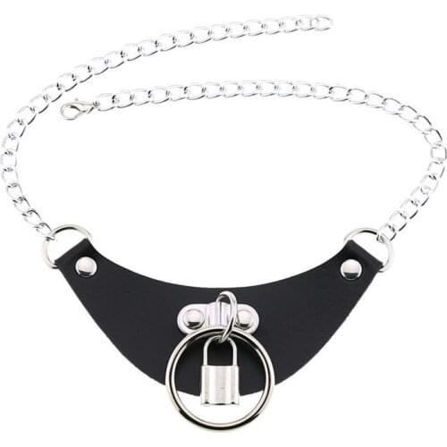 Summer Lock Round Pu Leather Choker Necklaces Collar For Girls Punk Goth Chocker Necklace Neck Strap Gothic Accessories