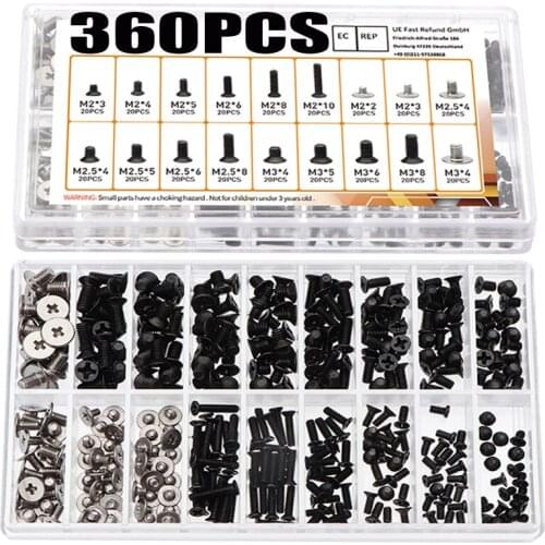 300 pcs Black/Silvery M2 M2.5 M3 Notebook Screws Kit Flat Head Screws with Screwdriver for Dell Sony IBM HP Lenovo Screw